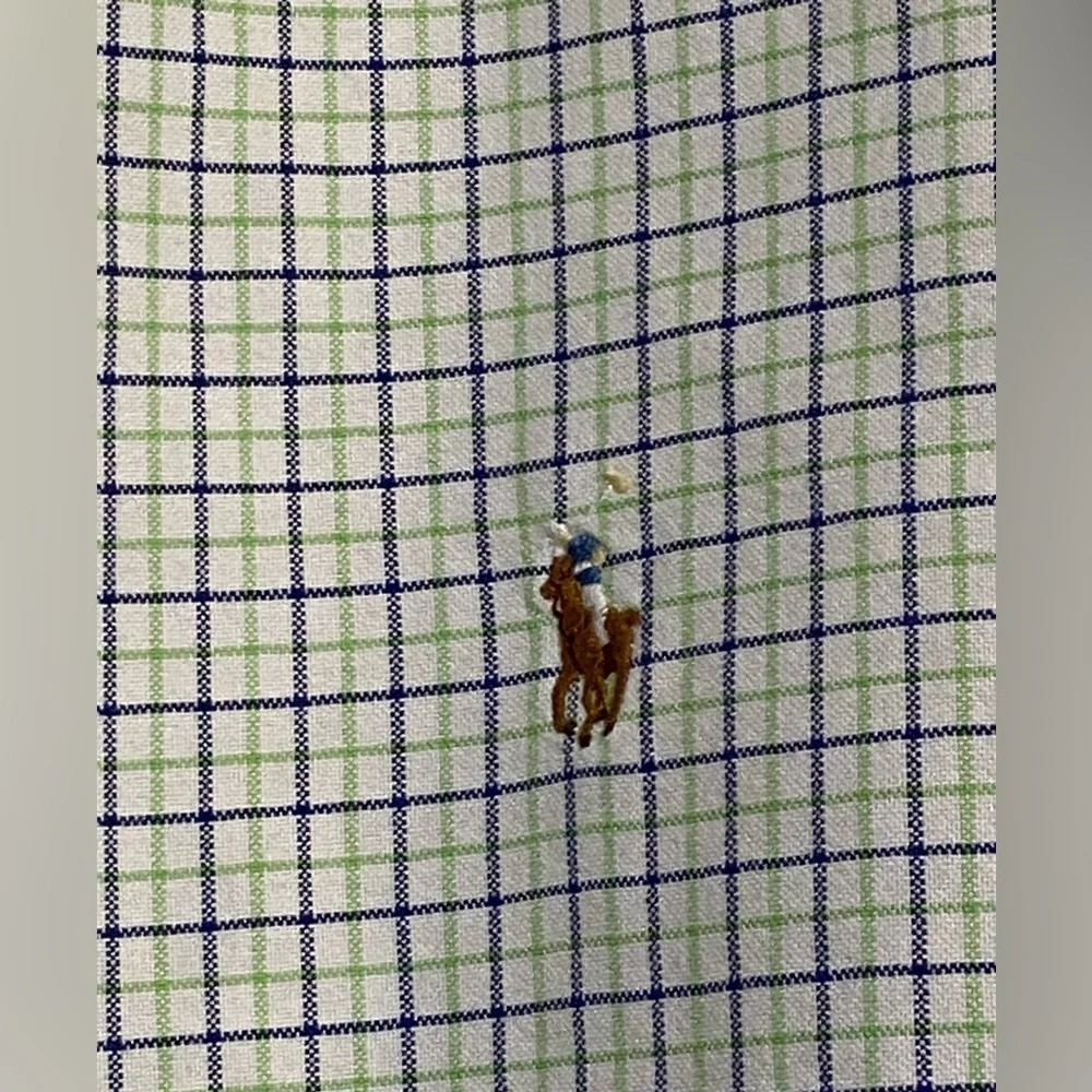 Polo Ralph Lauren Checked Shirt Mens Large Blue Green Classic Fit Flesh Pony